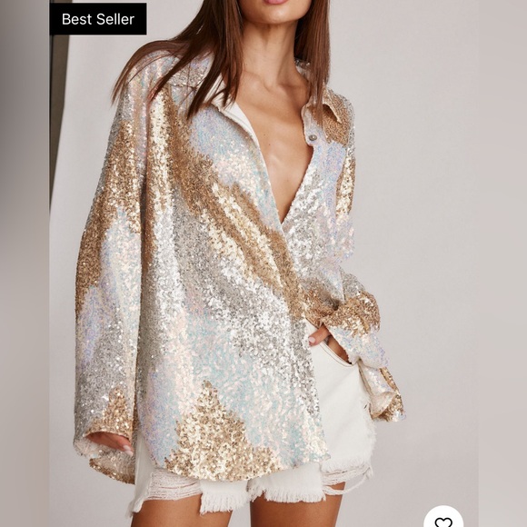 Genevieve Multi Sequin Button Up Shirt - Picture 3 of 6